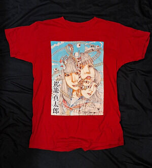Shintaro Kago Anime Graphic Print Red Cotton Jersey Crew Neck Men's T-Shirt L